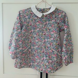 Pink and White Floral Blouse with Peter Pan Collar